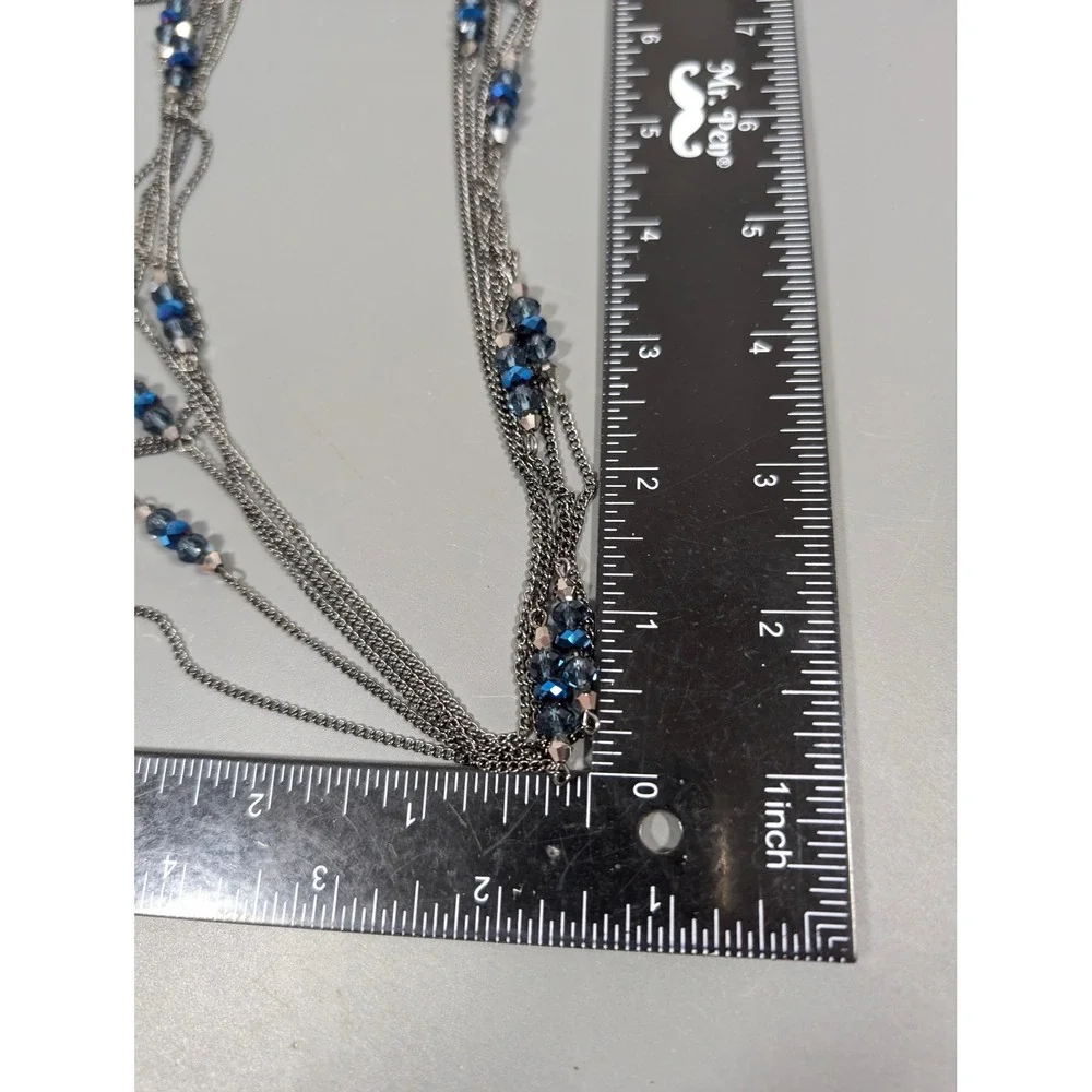 Gunmetal Multi Strand Layered Necklace Peacock Blue & Black Glass‎ Beads 33